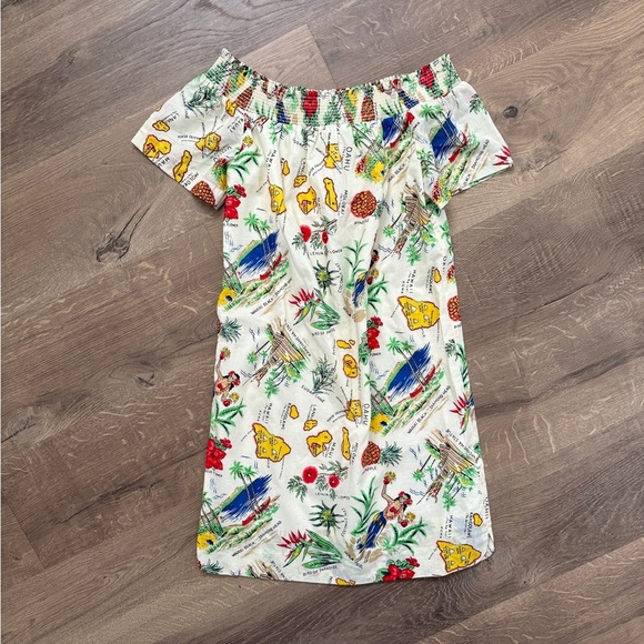 J. Crew Off-Shoulder Tropical Print Mini Dress - White and Multicolor - Picture 3 of 6